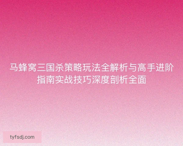马蜂窝三国杀策略玩法全解析与高手进阶指南实战技巧深度剖析全面